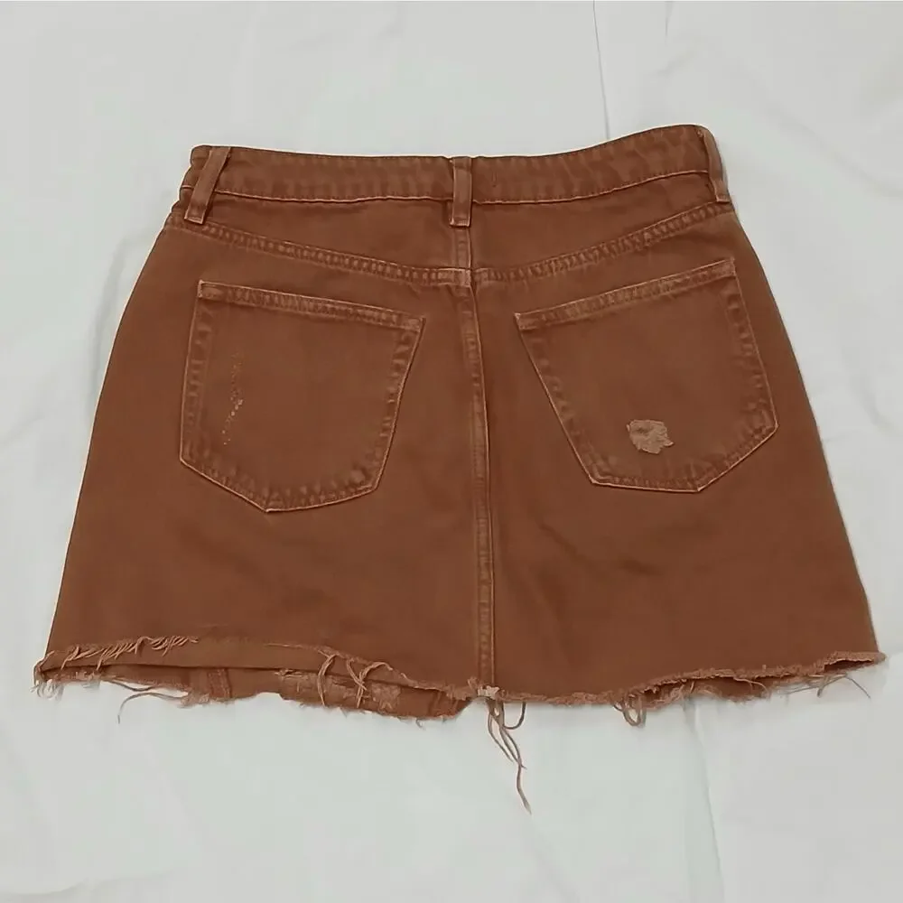 We The Free People Womens Denim Skirt Size 27 Brown Button Front Boho Coastal